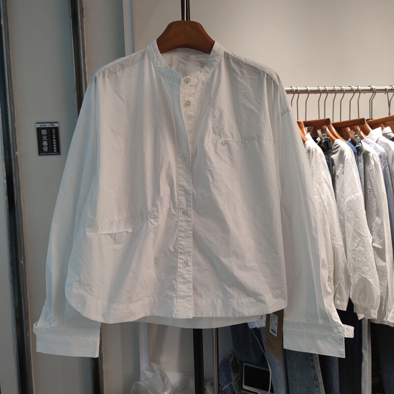 2026-52简约纯色立领长袖衬衫女春季新款通勤气质显瘦休闲上衣