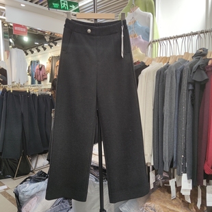 D662时尚休闲自然腰百搭直筒裤阔腿呢料羊绒裤子专柜品质秋冬女装