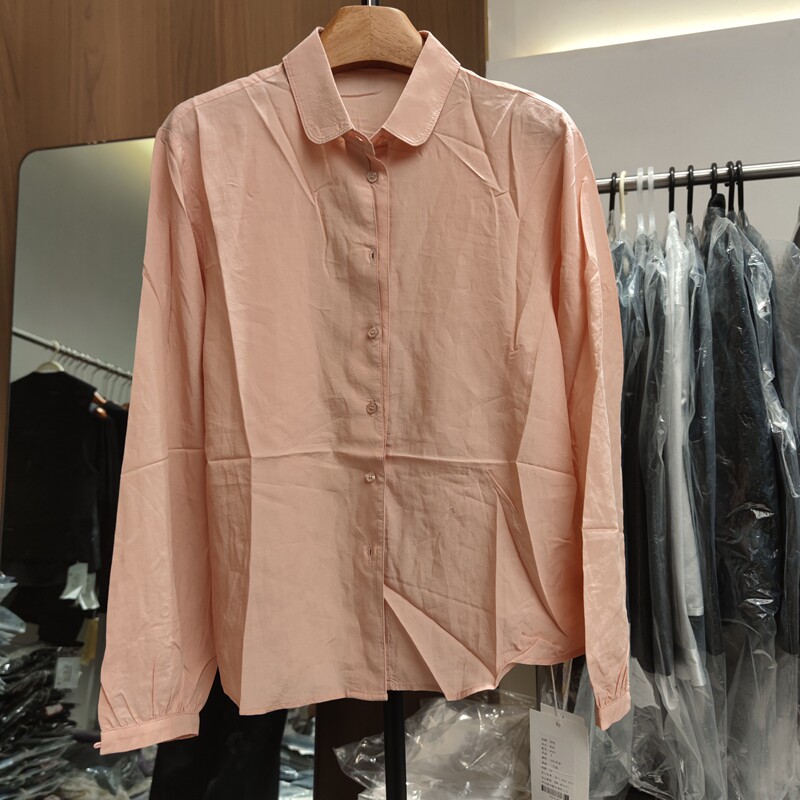 6903春季新款宽松娃娃领长袖衬衫女纯色天丝棉衬衣通勤专柜品质