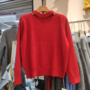 毛衣吊带挂脖宽松专柜品质早春新款 7508秋冬女圆领长袖 针织衫