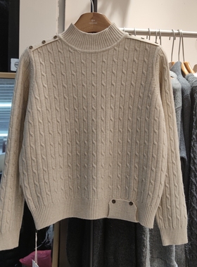 3381秋冬新款女半高领长袖纯色针织衫毛衣套头宽松上衣打底衫麻花