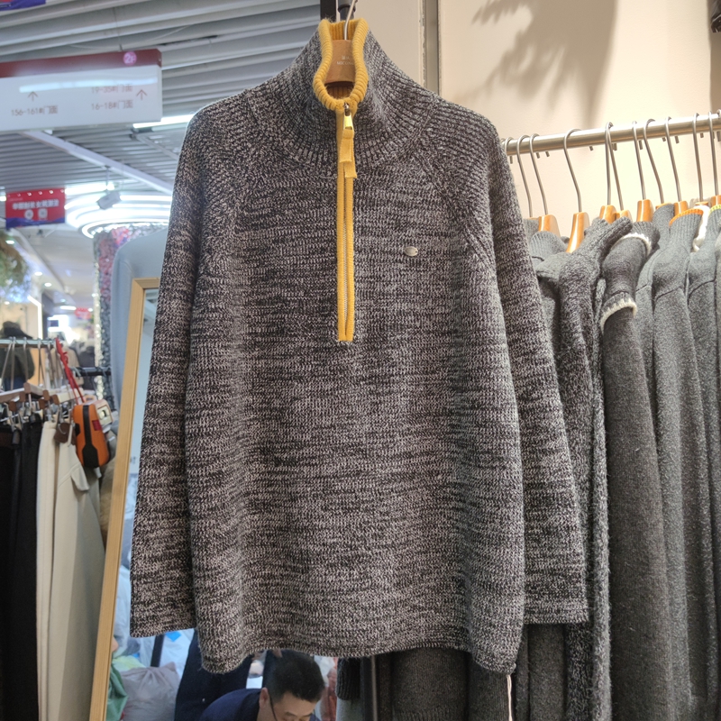 128119秋冬新款女半拉链长袖针织衫毛衣中长款花纱宽松专柜品质