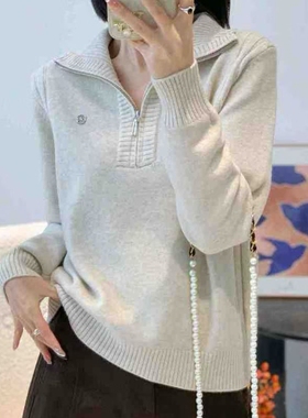 88665秋冬新款通勤纯色毛衣休闲针织衫拉链套头女打底衫早春