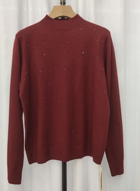 25683秋冬新款女长袖圆领针织衫毛衣烫钻休闲宽松打底衫