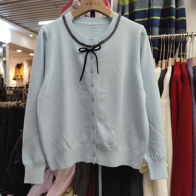 2655早春新款女圆领长袖针织衫毛衣开衫外套蝴蝶结钉珠打底衫,女装/女士精品,毛针织衫,淘宝优惠券,粉丝福利购,淘宝优惠卷