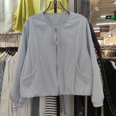 QXS5253春季新款女装圆领长袖外套宽松显瘦休闲上衣蕾丝内衬