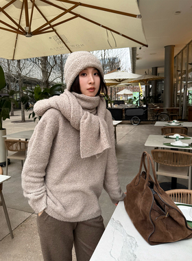 ALIN【意大利cariaggi】原装进口丝羊绒+幼羊驼毛圈圈绒圆领毛衣