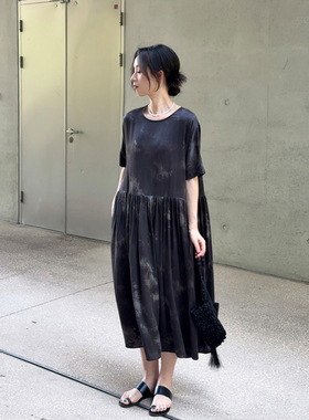 ALIN【珍贵重缎100%桑蚕丝】至柔丝滑手工拔染工艺娃娃版连衣裙