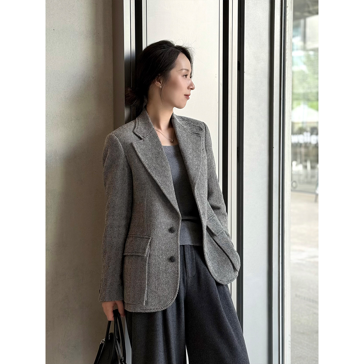 ALIN爱尔兰magee1866原产羊毛 RL紫标经典黑白人字纹猎户领呢外套