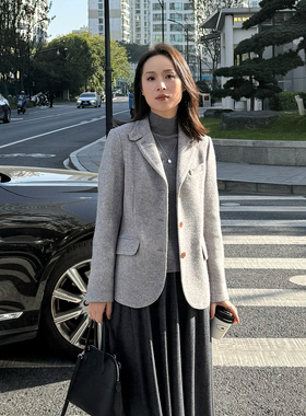 ALIN 意大利空气绒澳洲初剪羊毛 老钱风RL紫标休闲西装呢外套