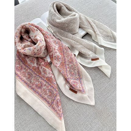 ALIN内蒙围巾手工坊 轻薄如无物 LP藤蔓200支100%山羊绒方巾围巾