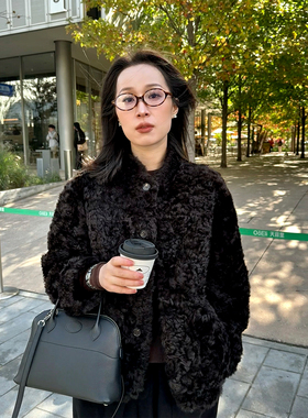 ALIN意式LP同皮料商 0压感小湖羊皮毛一体spagna小立领皮草外套