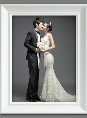 欧式创意白色画框实木相框挂墙 16 20 24 30寸婚纱照影楼相框定做