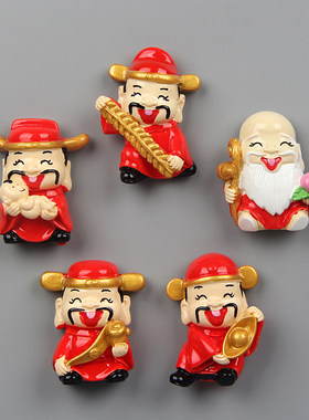 中国红喜庆树脂五福财神爷磁性贴