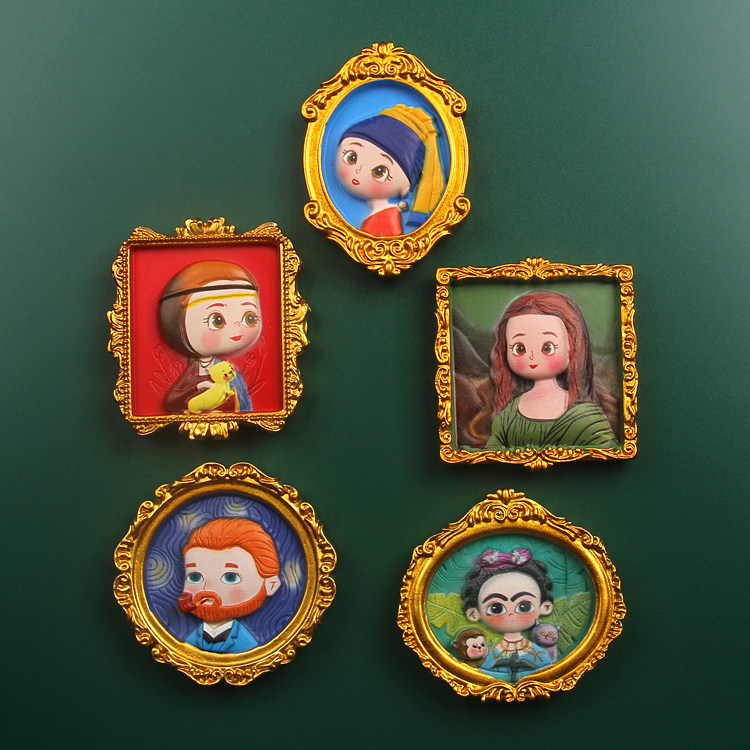 卡通世界名画珍珠少女树脂冰箱贴