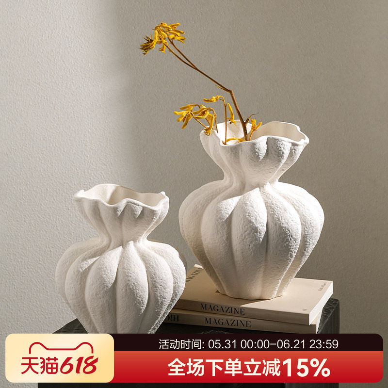 贝汉美法式花瓶白色高级感摆件客厅桌面家居复古艺术装饰干花花器