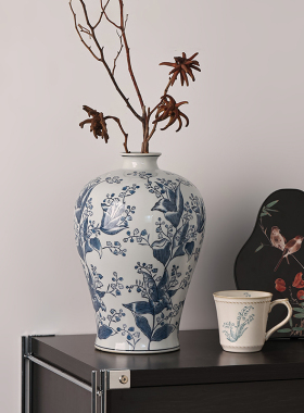 贝汉美新中式复古景德镇青花瓷花瓶花器摆件玄关客厅书房插花装饰