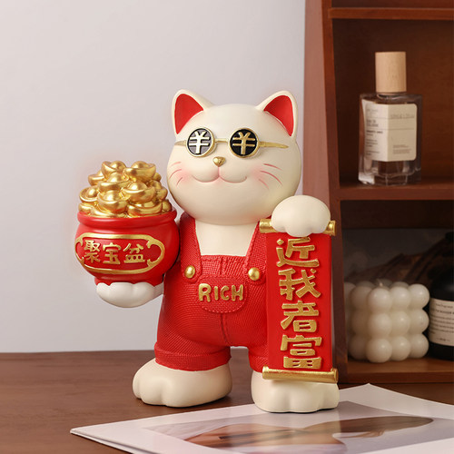 贝汉美发财树招财猫摆件