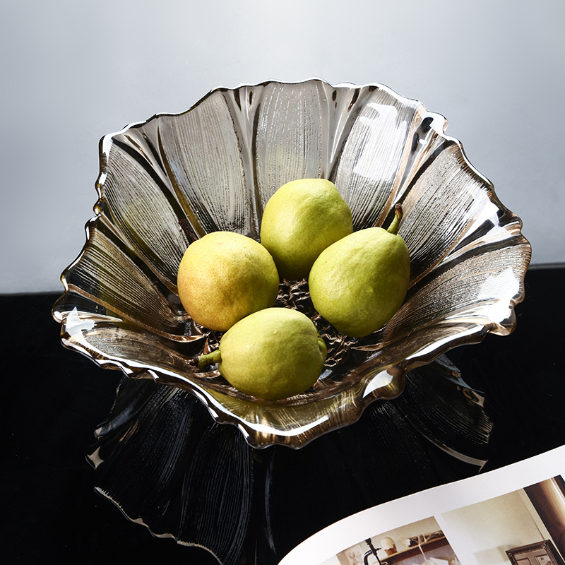 贝汉美花瓣创意水晶果盘现代简约客厅家用茶几大号个性玻璃水果盘