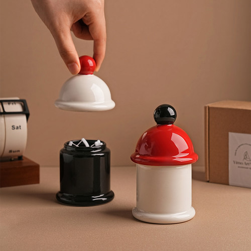 贝汉美可爱牙签筒创意家用高颜值陶瓷牙线 线盒棉棒罐客厅饭厅收