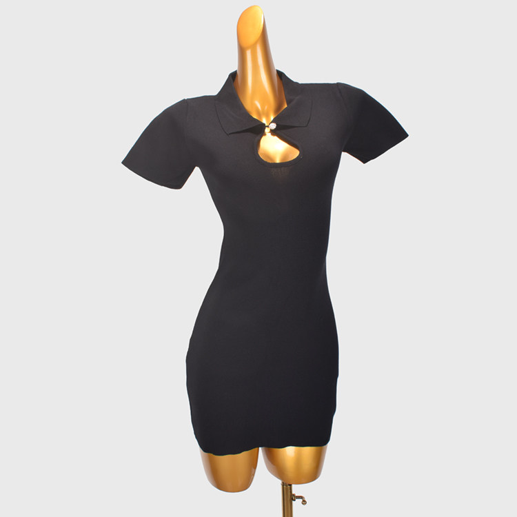 复古旗袍翻领针织连衣裙女夏季新款小个子收腰显瘦气质修身包臀裙