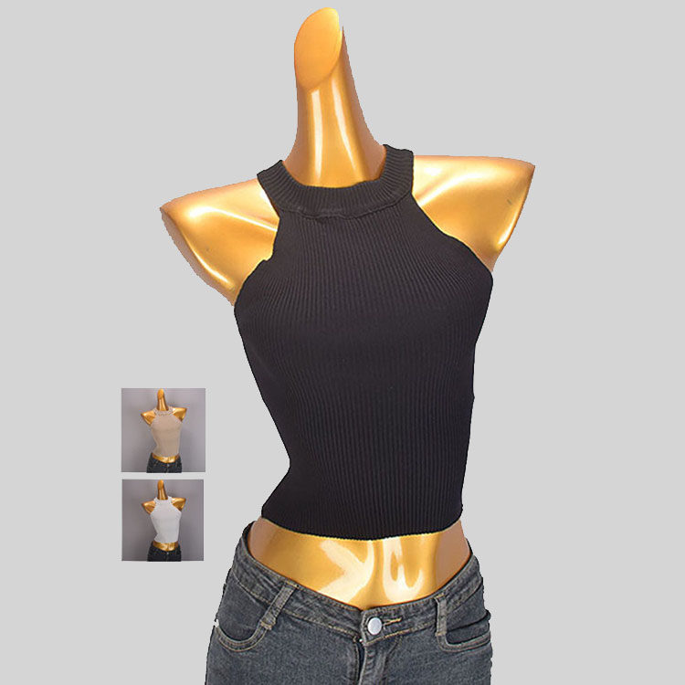 辣妹性感纯色挂脖吊带小背心女夏季新款修身内搭高腰短款针织上衣