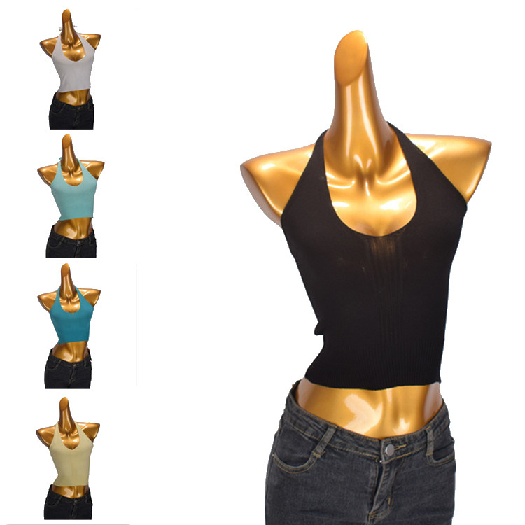 时尚辣妹性感挂脖针织吊带背心女夏季新款设计感修身露脐短款上衣