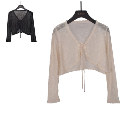 针织开衫v领长袖短款防晒空调衫