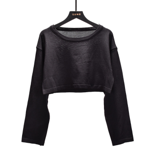 2025开衫春款韩版小个子圆领套头高腰短款针织衫女宽松薄款上衣潮