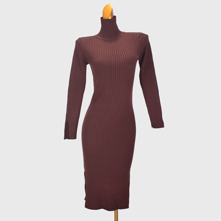 高领针织连衣裙女秋冬新款气质修身显瘦过膝内搭打底毛衣裙包臀裙