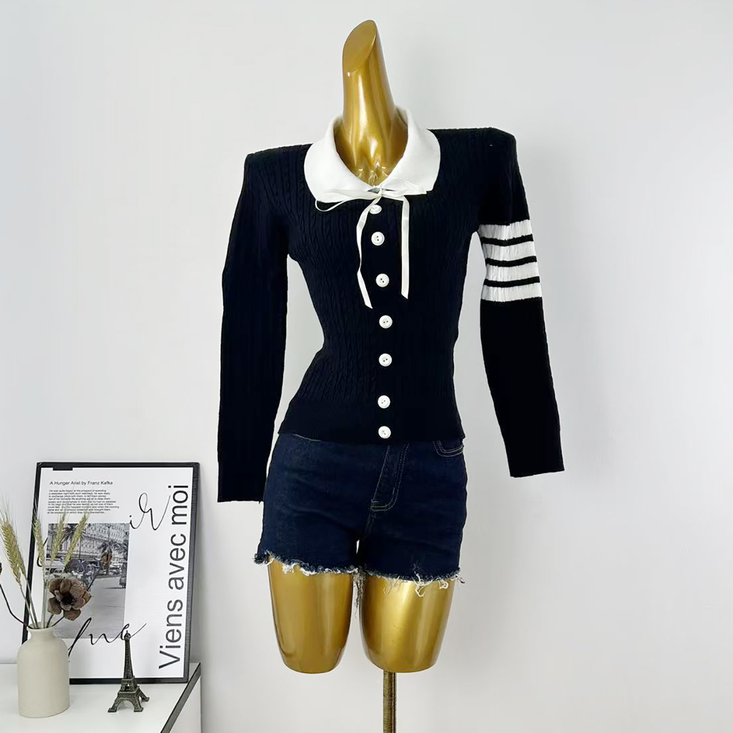 法式翻领套头针织衫女秋冬新款