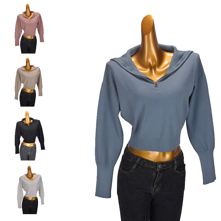 法式套头半拉链针织上衣女秋冬新款设计感宽松慵懒风时尚针织衫潮