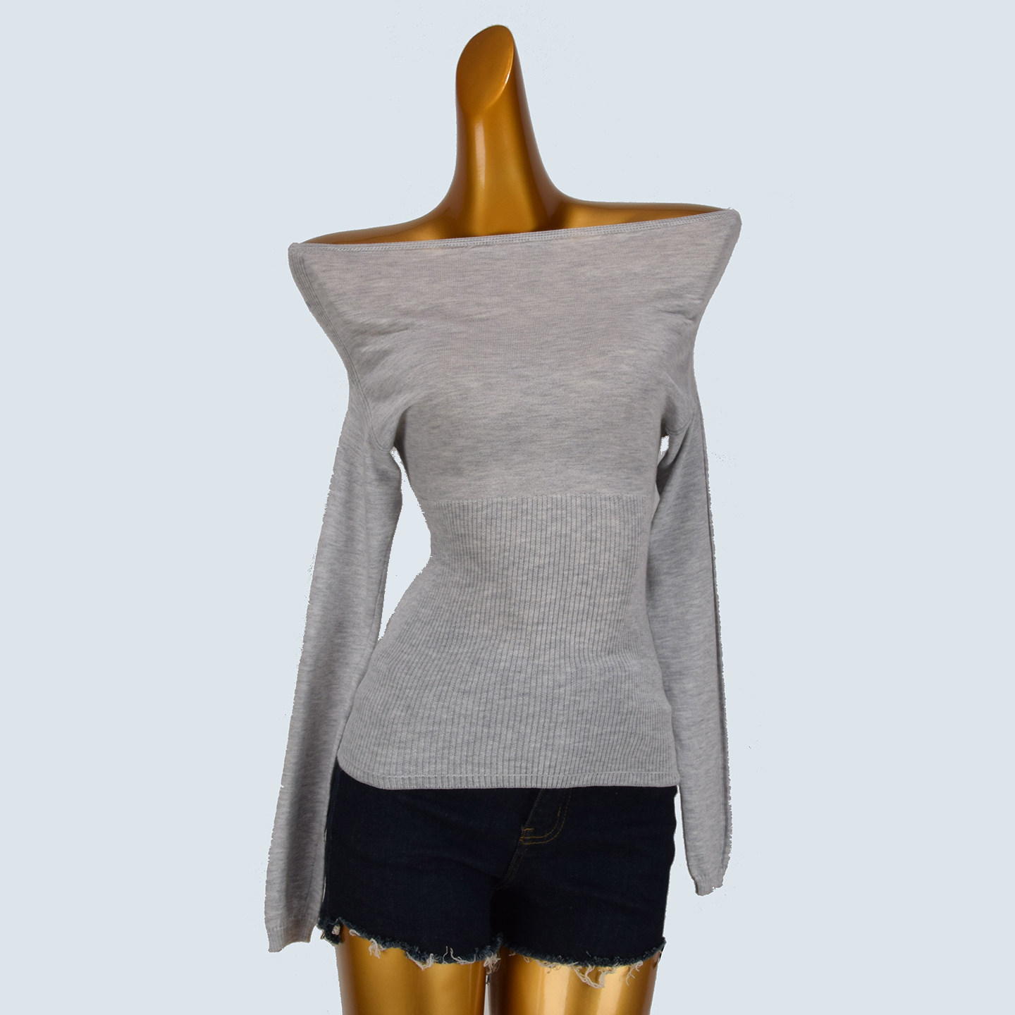 一字肩性感长袖T恤六羊毛针织衫女春秋纯欲辣妹锁骨内搭短款上衣