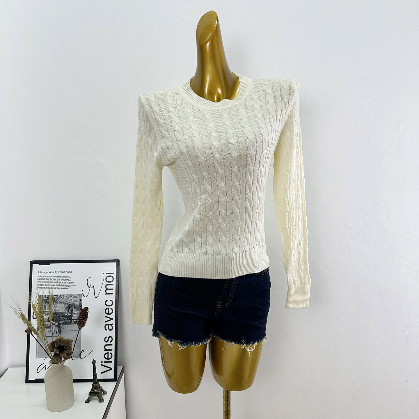 法式圆领麻花针织衫女秋冬新款气质修身显瘦百搭长袖打底衫上衣潮