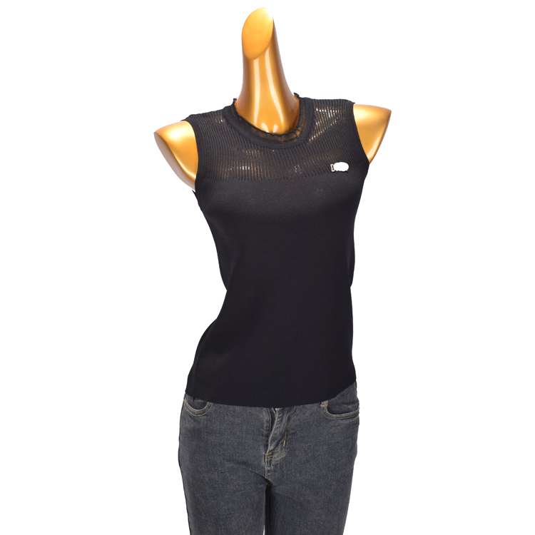 曲珠针织吊带背心镂空打底上衣女