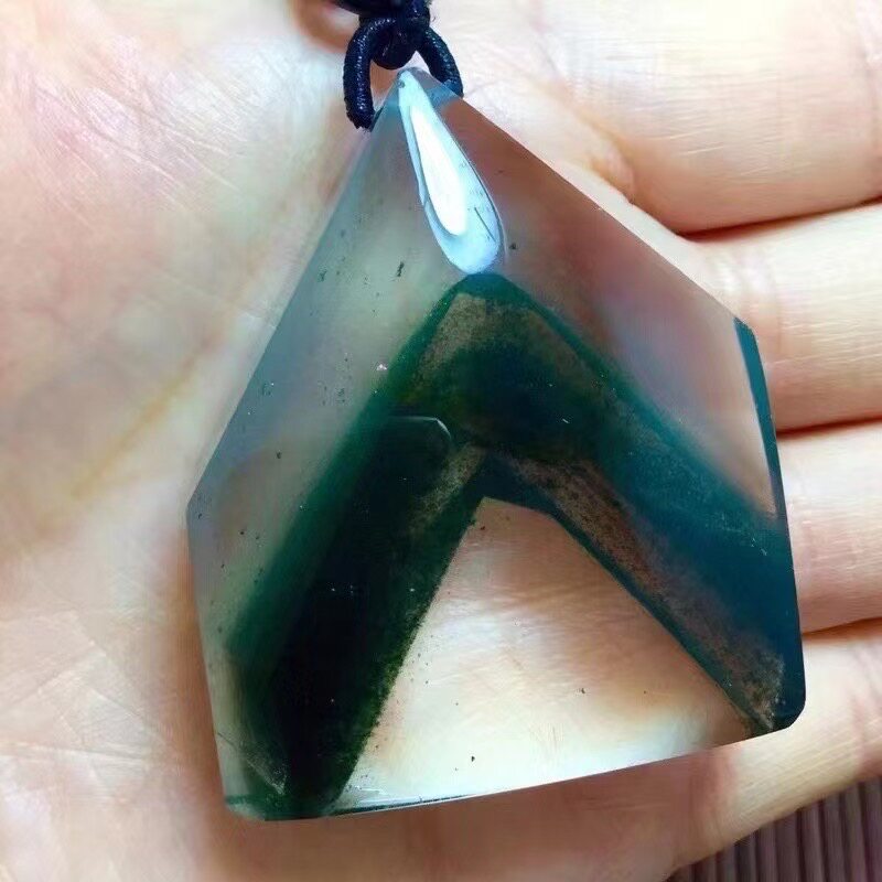 魅晶天然水晶晶体通透绿幽灵千层山原石吊坠