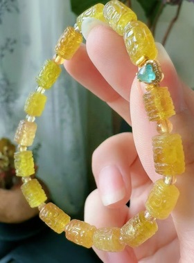 魅晶天然水晶晶体通透稀缺料金丝雀碧玺回纹手链