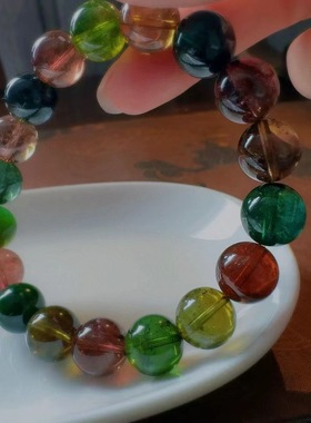 魅晶天然水晶晶体通透浓艳醇厚全彩碧玺手链