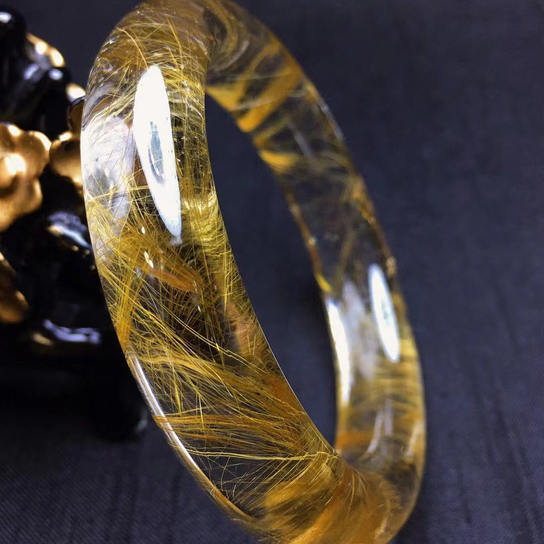 魅晶天然原矿水晶晶体通透白体铜发晶顺发晶小宽版手镯