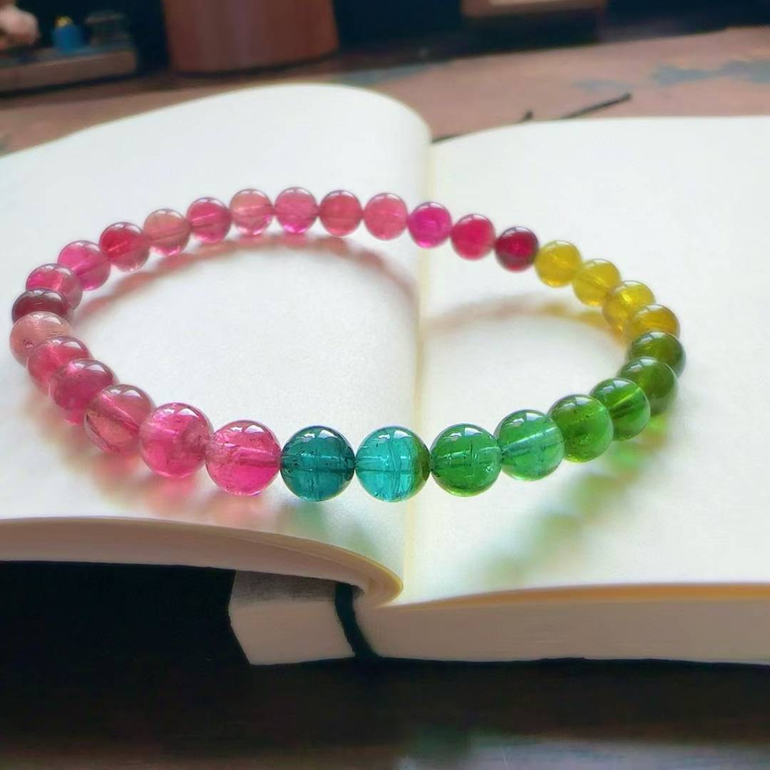 魅晶天然水晶晶体通透荧光彩虹碧玺手链