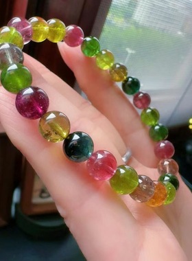 魅晶天然水晶晶体通透果绿色系碧玺手链