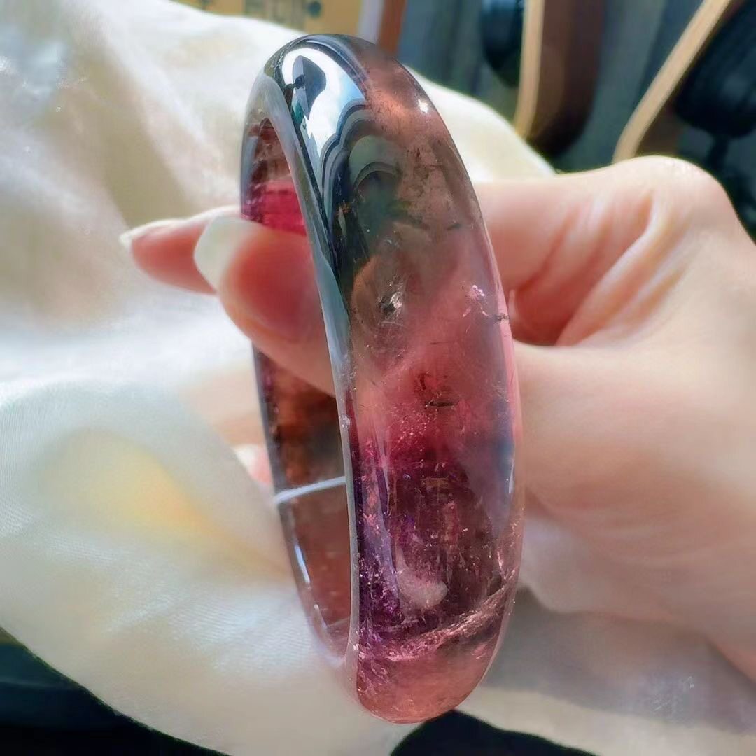 魅晶天然水晶晶体通透玫红碧玺手镯