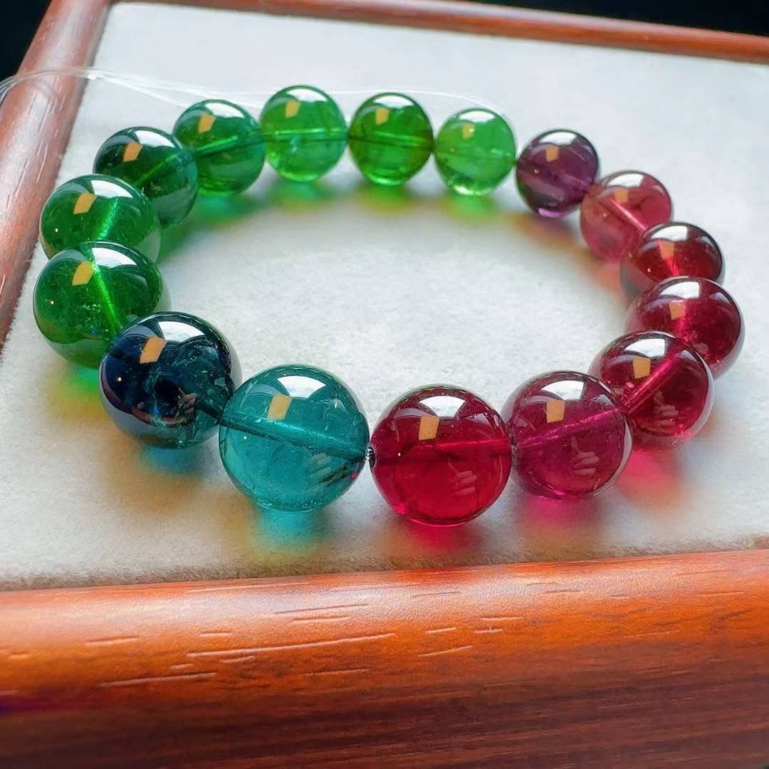 魅晶天然水晶晶体通透近玻璃体渐变彩虹碧玺手链