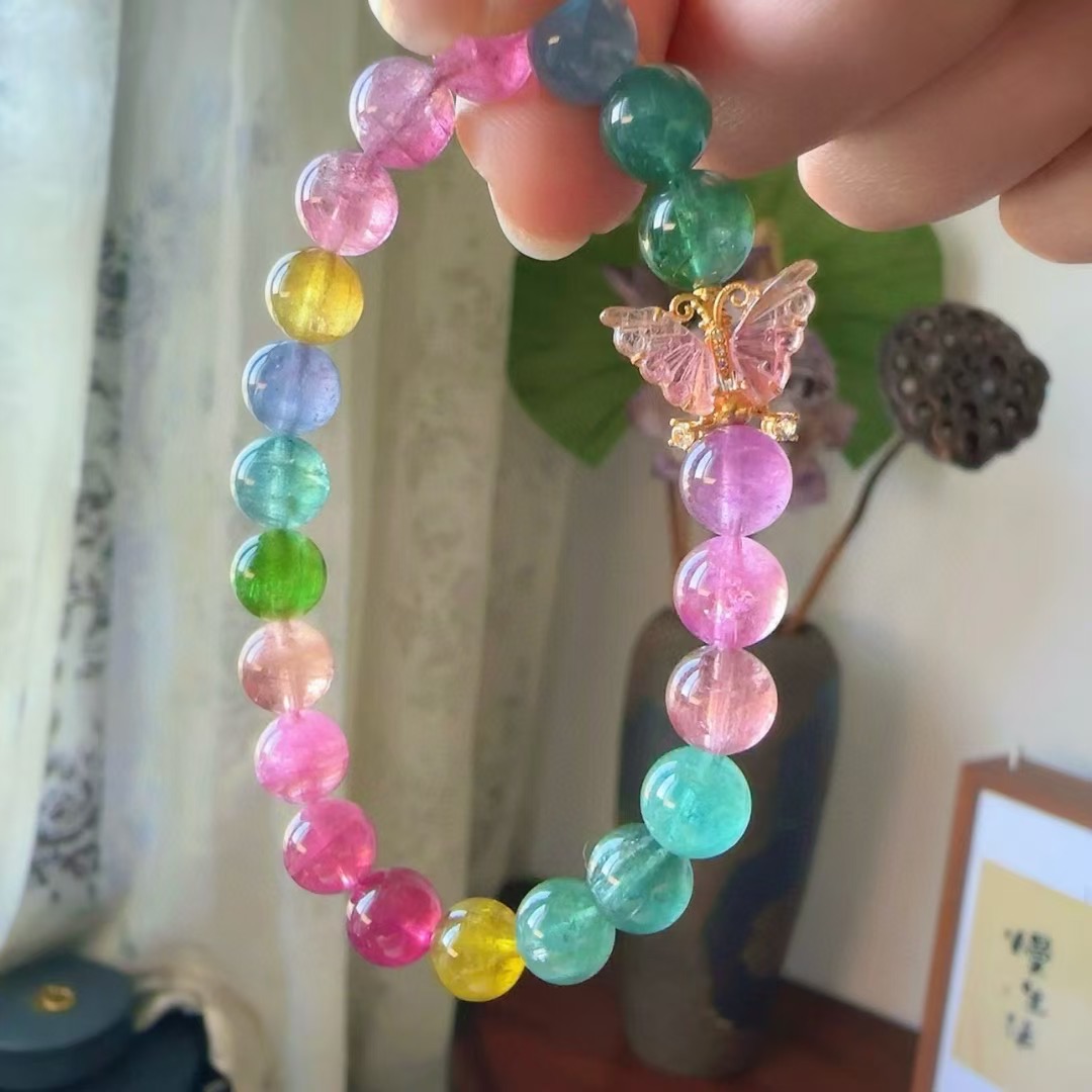 魅晶天然水晶晶体通透渐变彩虹碧玺手链
