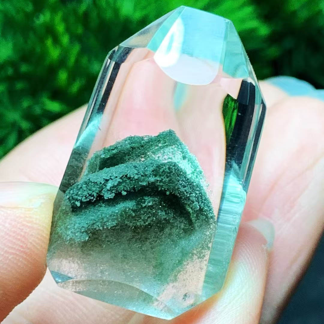 魅晶天然水晶晶体通透绿幽灵千层金字塔无事牌吊坠