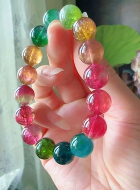 魅晶天然水晶晶体通透莹润色彩绚丽西瓜碧玺手链