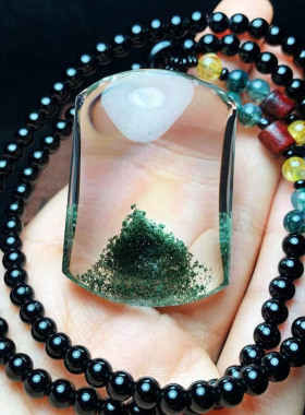 天然绿幽灵聚宝盆吊坠魅晶