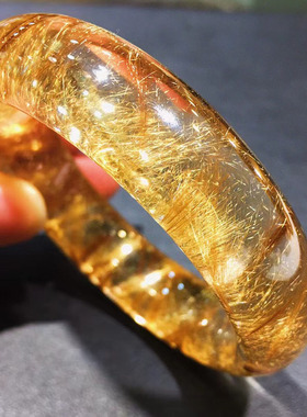 天然钛晶晶体通发晶宽版手镯