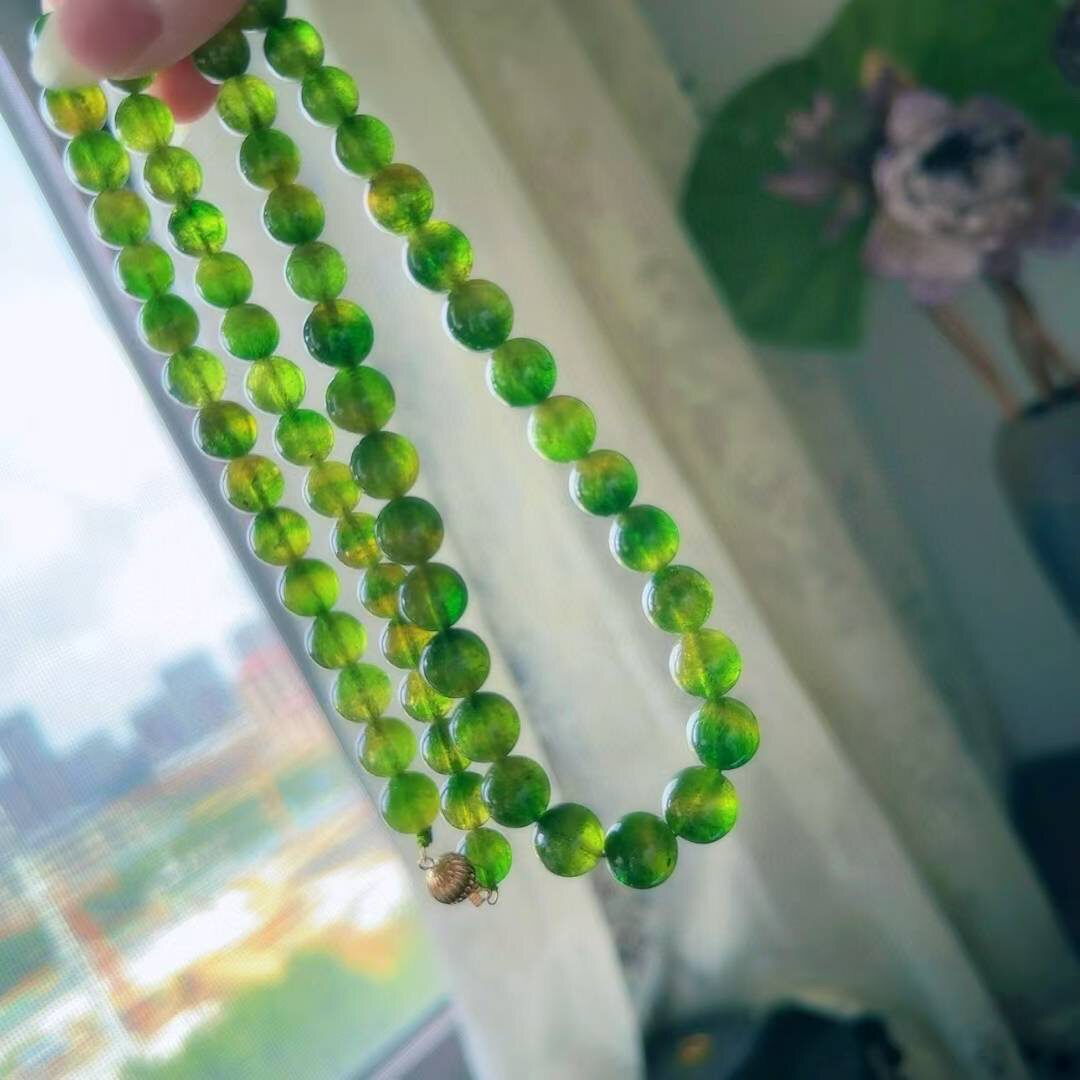 魅晶天然水晶晶体通透嫩绿色调西瓜碧玺项链