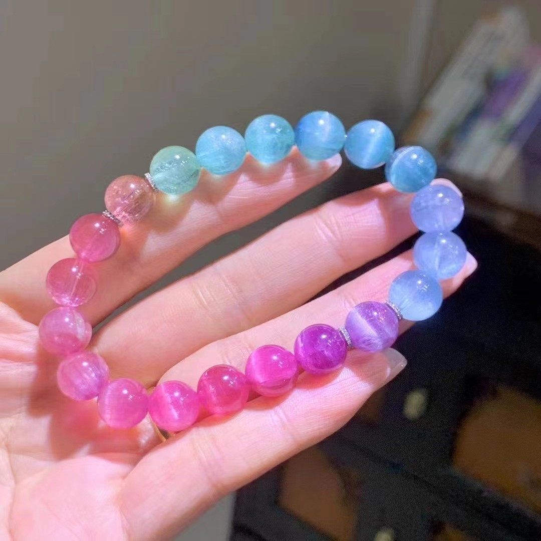 魅晶天然水晶晶体通透稀缺冰透人鱼猫眼碧玺手链